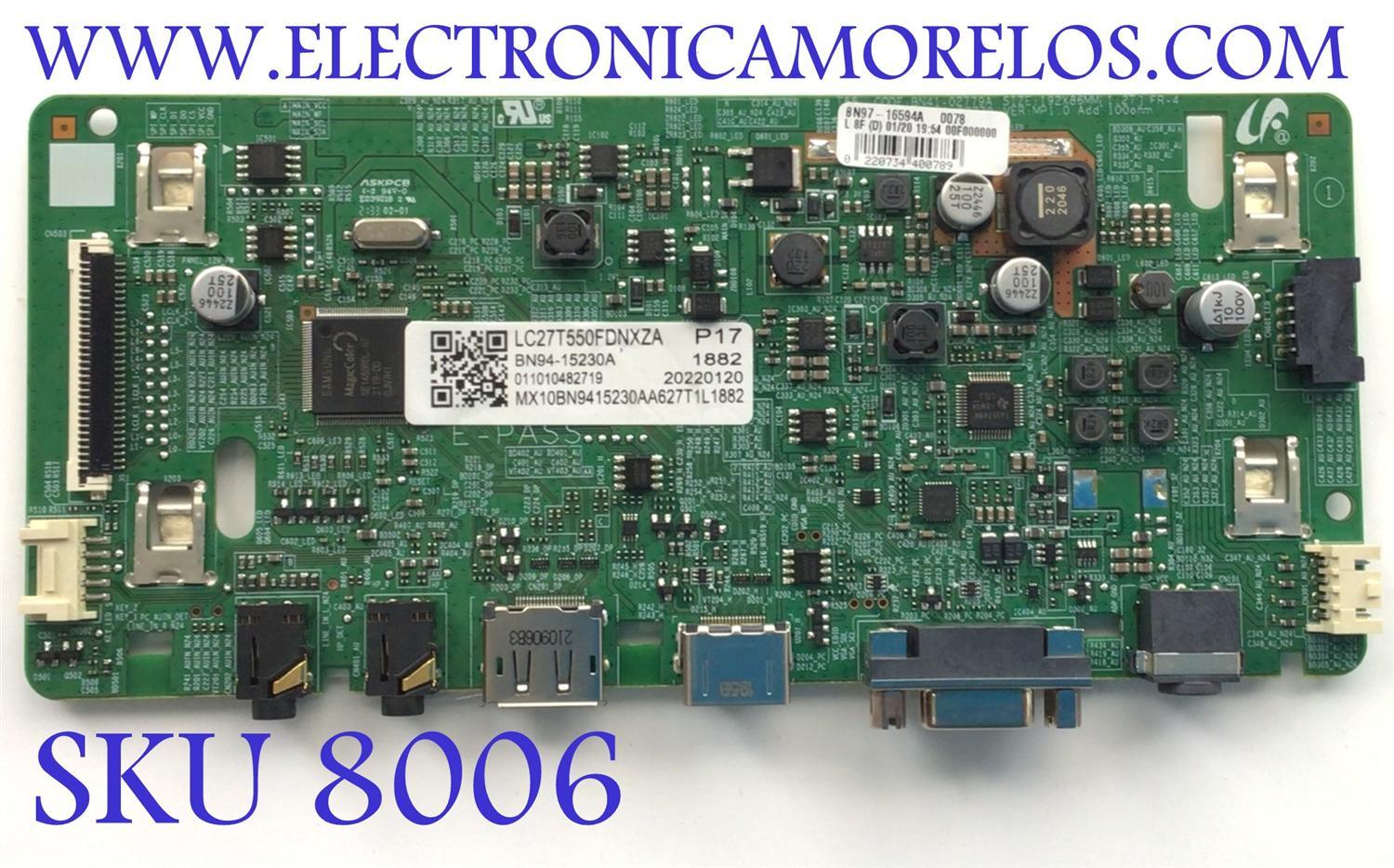 MAIN PARA MONITOR SAMSUNG / NUMERO DE PARTE BN94-15230A / BN41-02777A / BN9415230A / 15230A / BN97-16594A / PANEL CY-PT270BNAV1H / MODELO LC27T550FDNXZA AA02